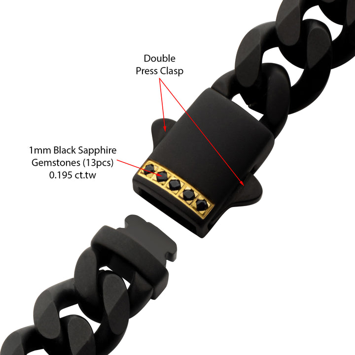 8mm Black IP Steel Matte Finish Miami Cuban Chain Necklace with Genuine Black Sapphire Gem