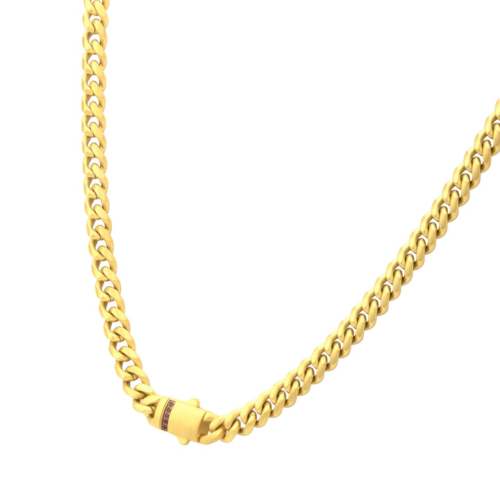 6mm 18Kt Gold IP Steel Matte Finish Miami Cuban Chain Necklace Genuine Black Sapphire