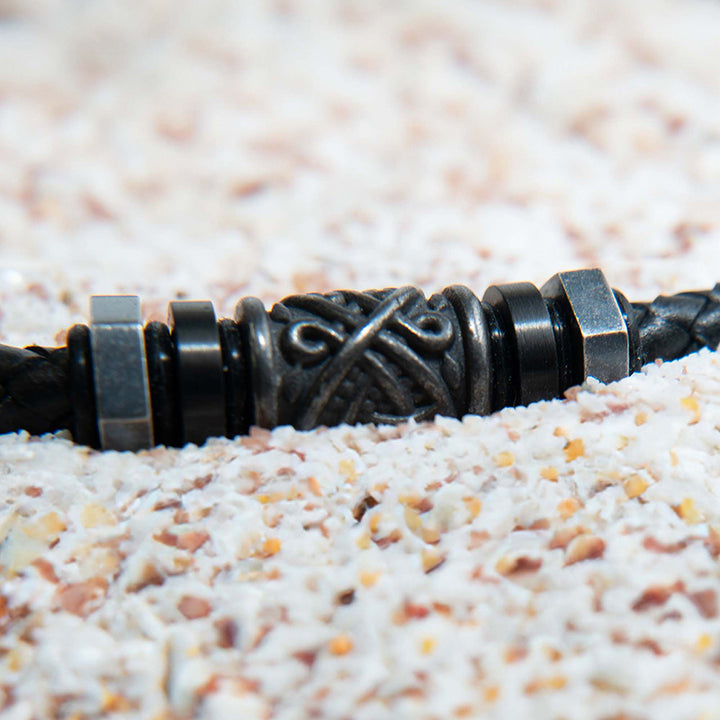 Black Full Grain Cowhide Leather Braided Necklace