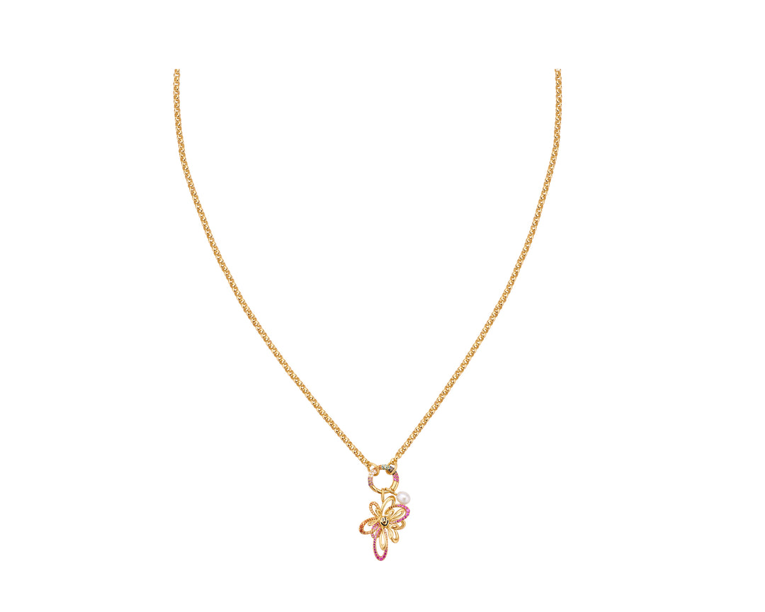 Gold Flower Power Rainbow Charm Necklace