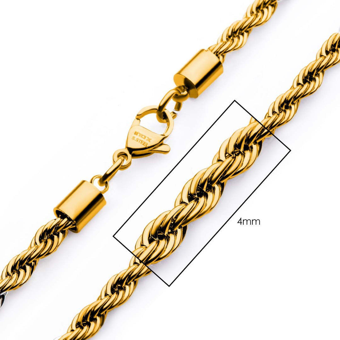 4mm 18Kt Gold IP Rope Chain Necklace