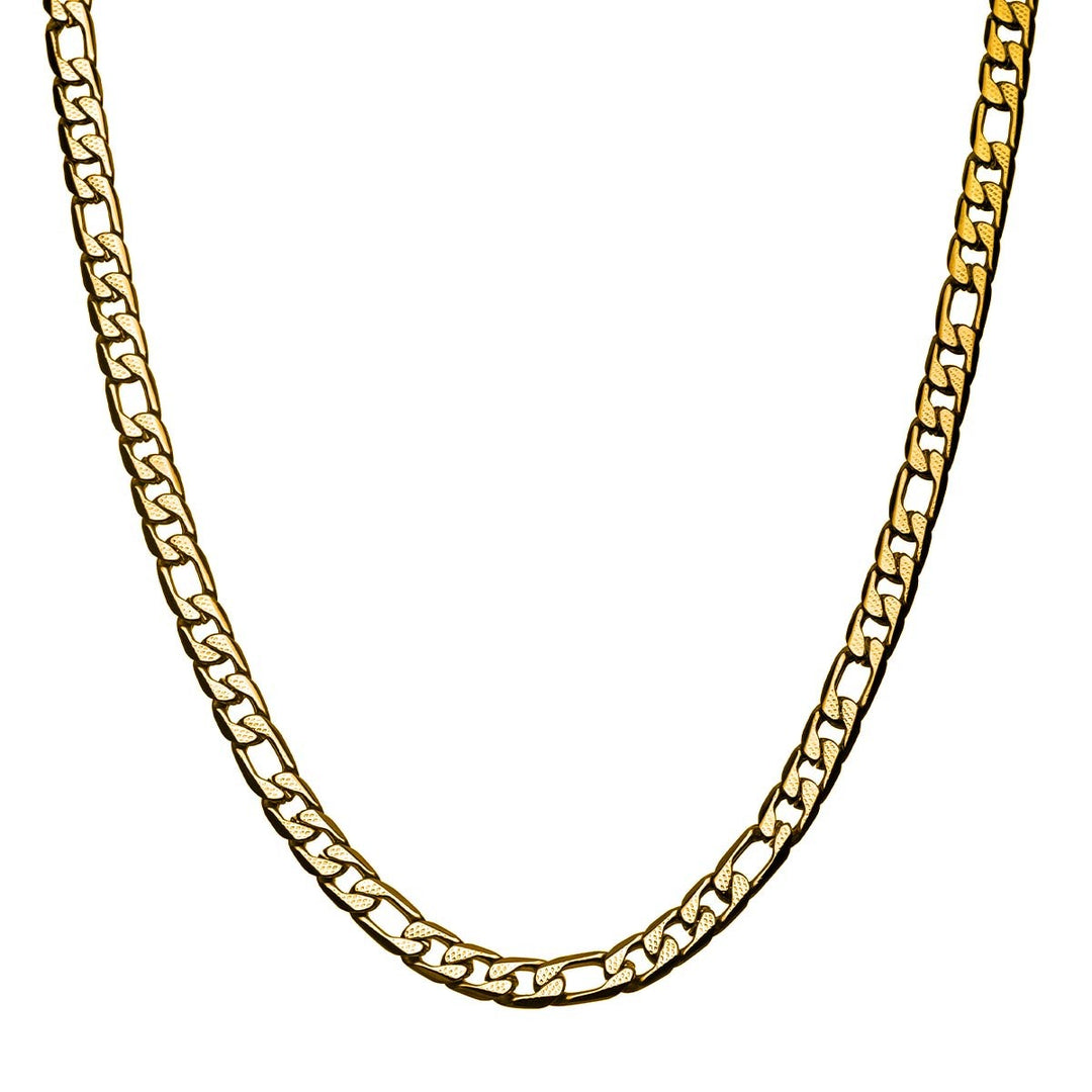 Stainless Steel & Gold IP 7mm Speckled Figaro Chain Necklace