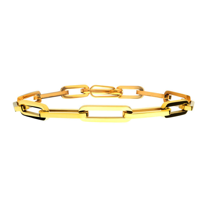 Gold IP Steel Paperclip Link Chain Bracelet