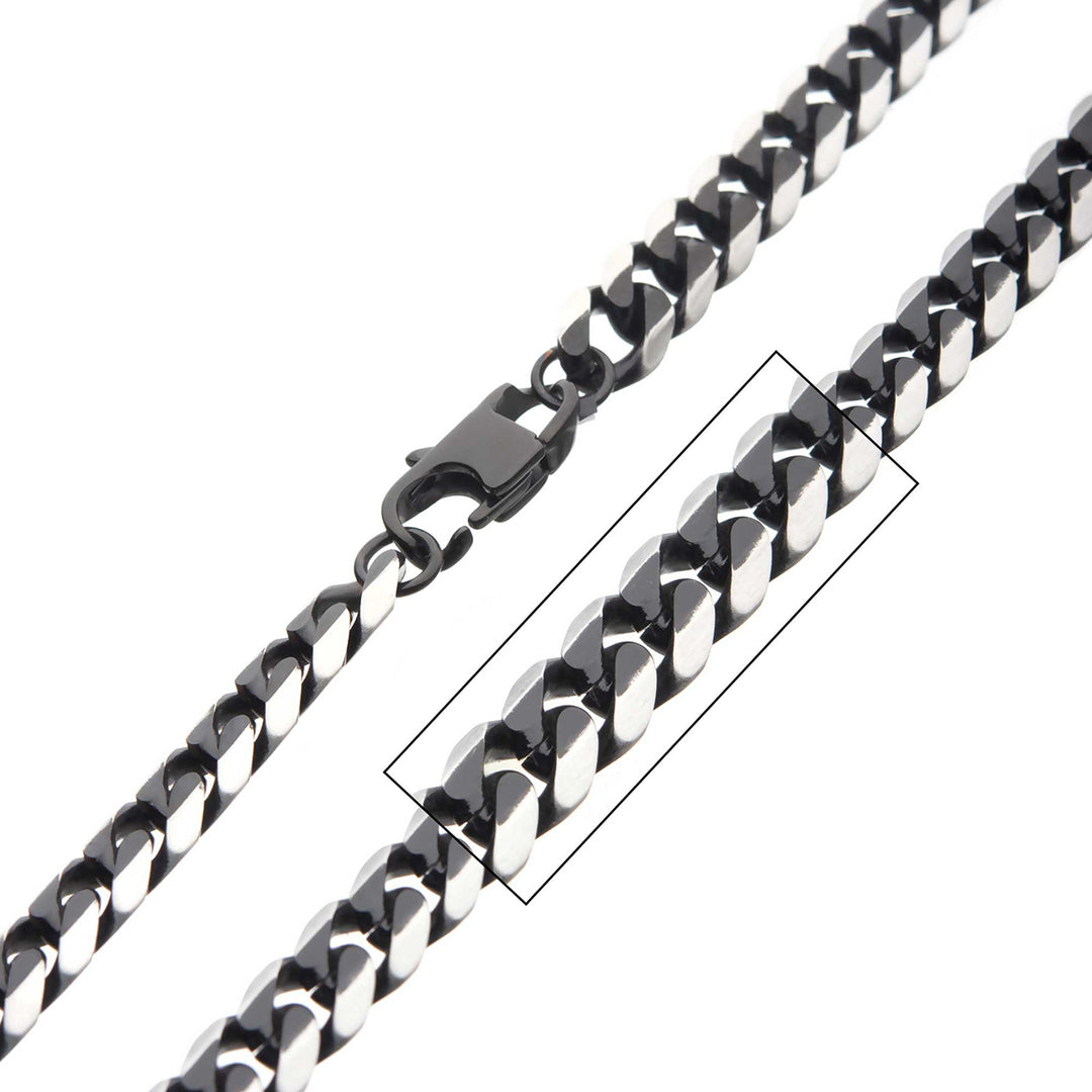 Stainless Steel Black IP 8mm Diamond Curb Chain Necklace