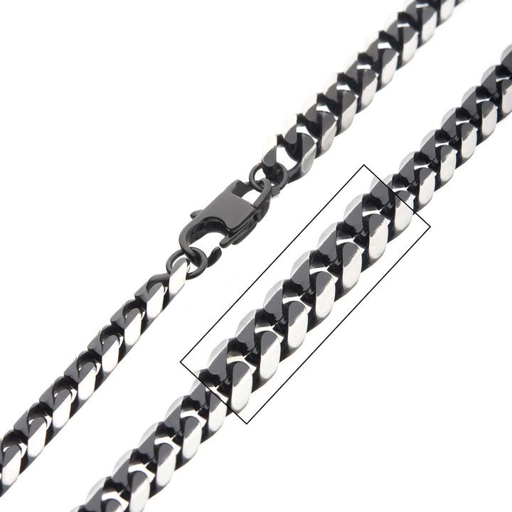 Stainless Steel Black IP 8mm Diamond Curb Chain Necklace