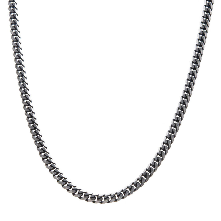 Stainless Steel Black IP 8mm Diamond Curb Chain Necklace