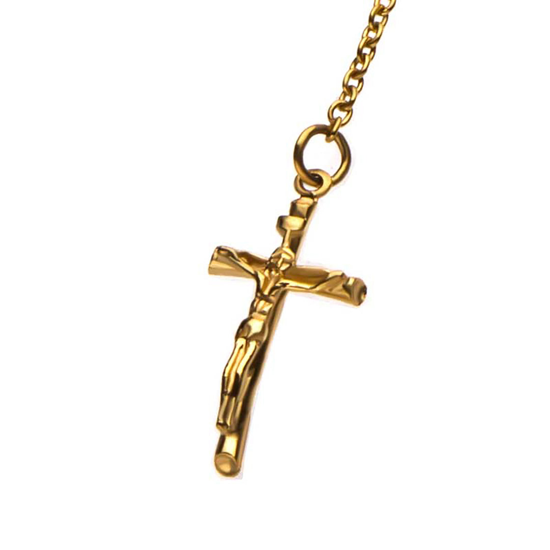 Gold IP Rosary Cross Pendant