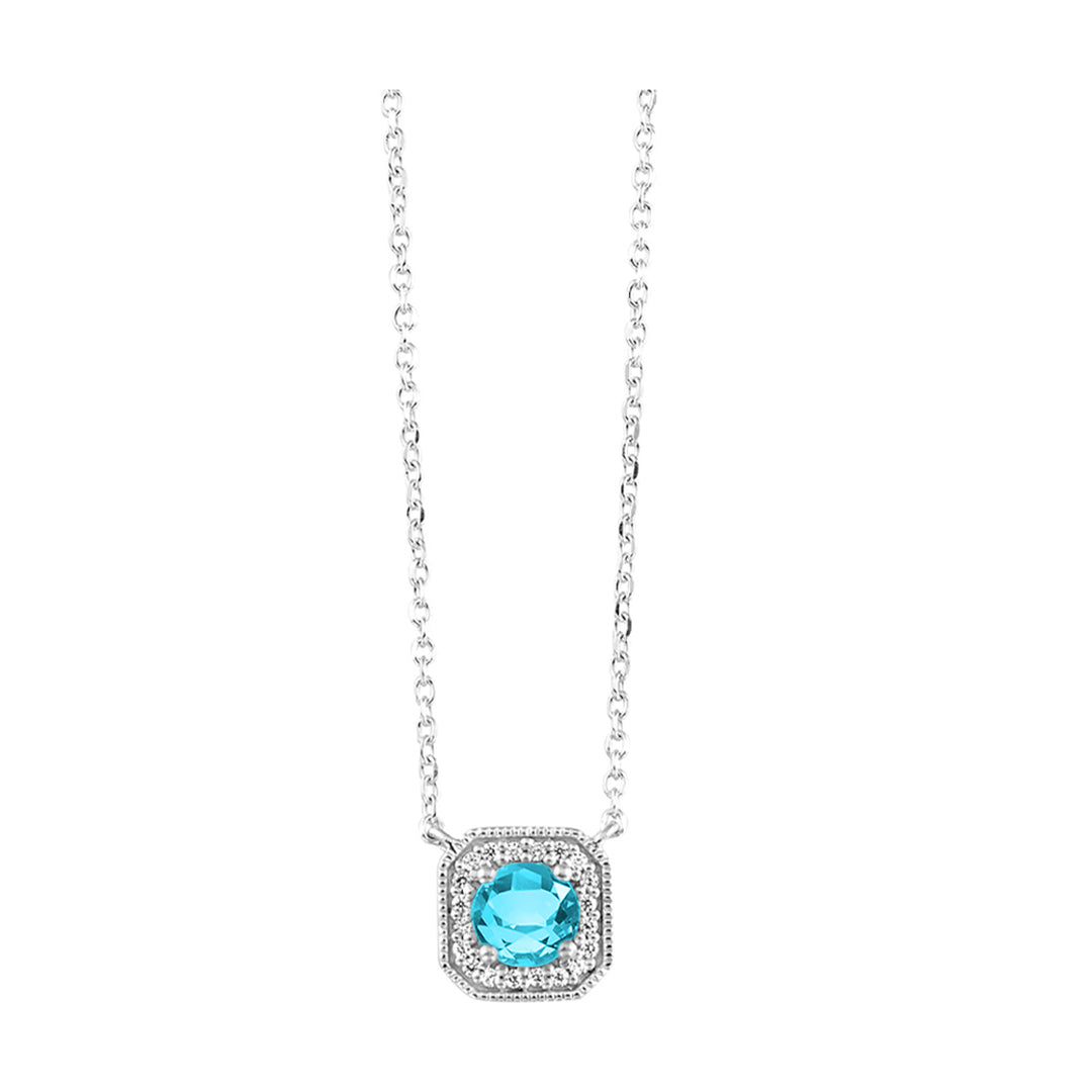 10Kt White Gold Diamond 1/20Ctw & Aquamarine 3/8Ctw Pendant