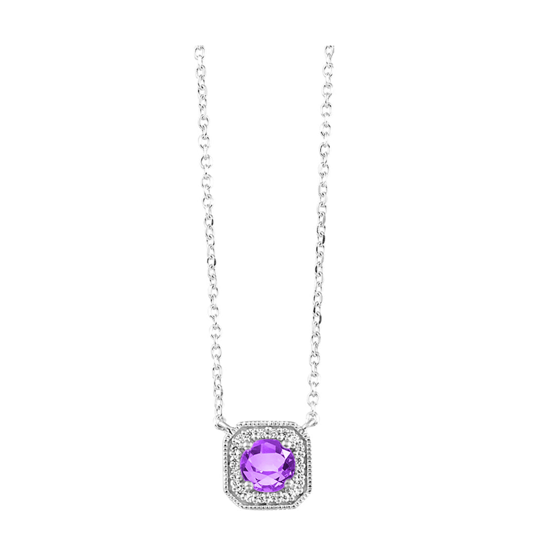 10Kt White Gold Diamond 1/20Ctw & Amethyst 3/8Ctw Pendant