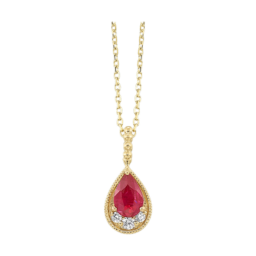 14Kt Yellow Gold Diamond 1/20Ctw & Ruby 1/2Ctw Pendant