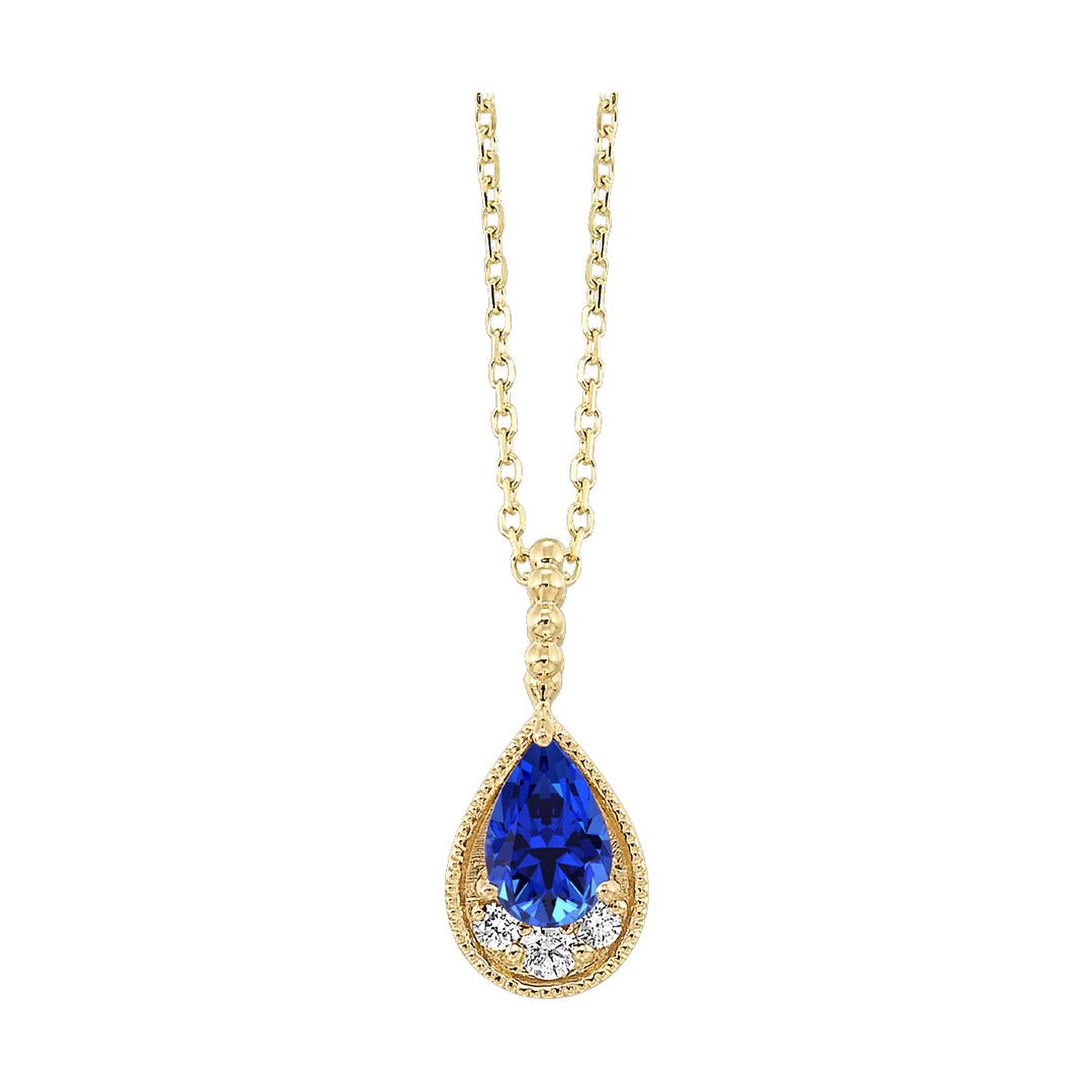 14Kt Yellow Gold Diamond 1/20Ctw & Sapphire 1/2Ctw Pendant