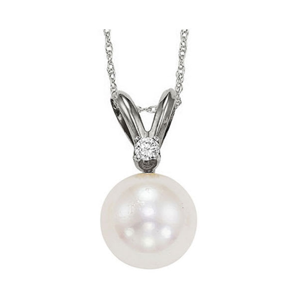 14Kt White Gold Diamond 1/50Ctw & Pearl Pendant