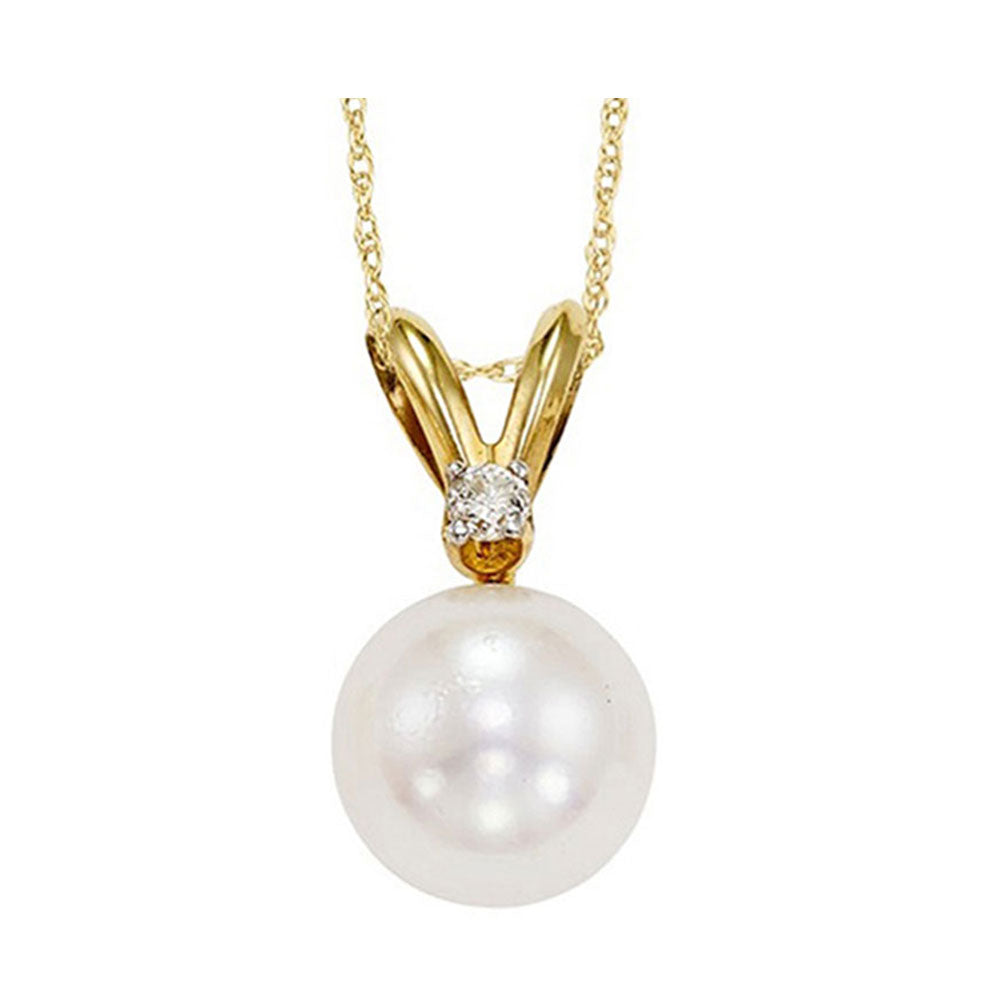 14Kt Yellow Gold Diamond 1/50Ctw & Pearl Pendant