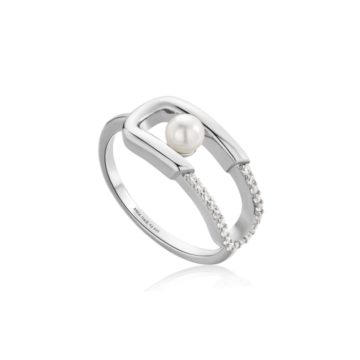 Silver Pearl Sparkle Interlock Ring