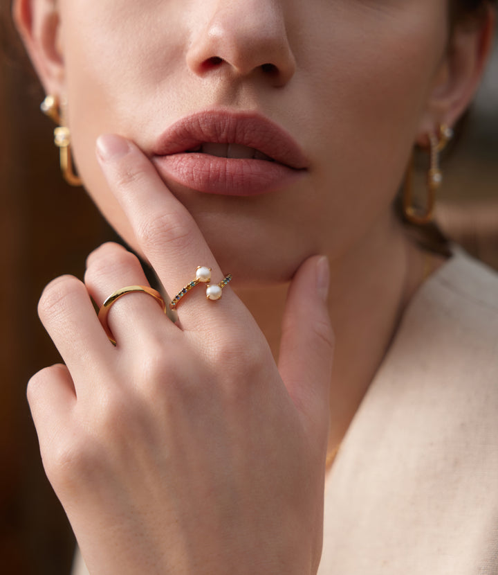 Gold Gem Pearl Wrap Ring