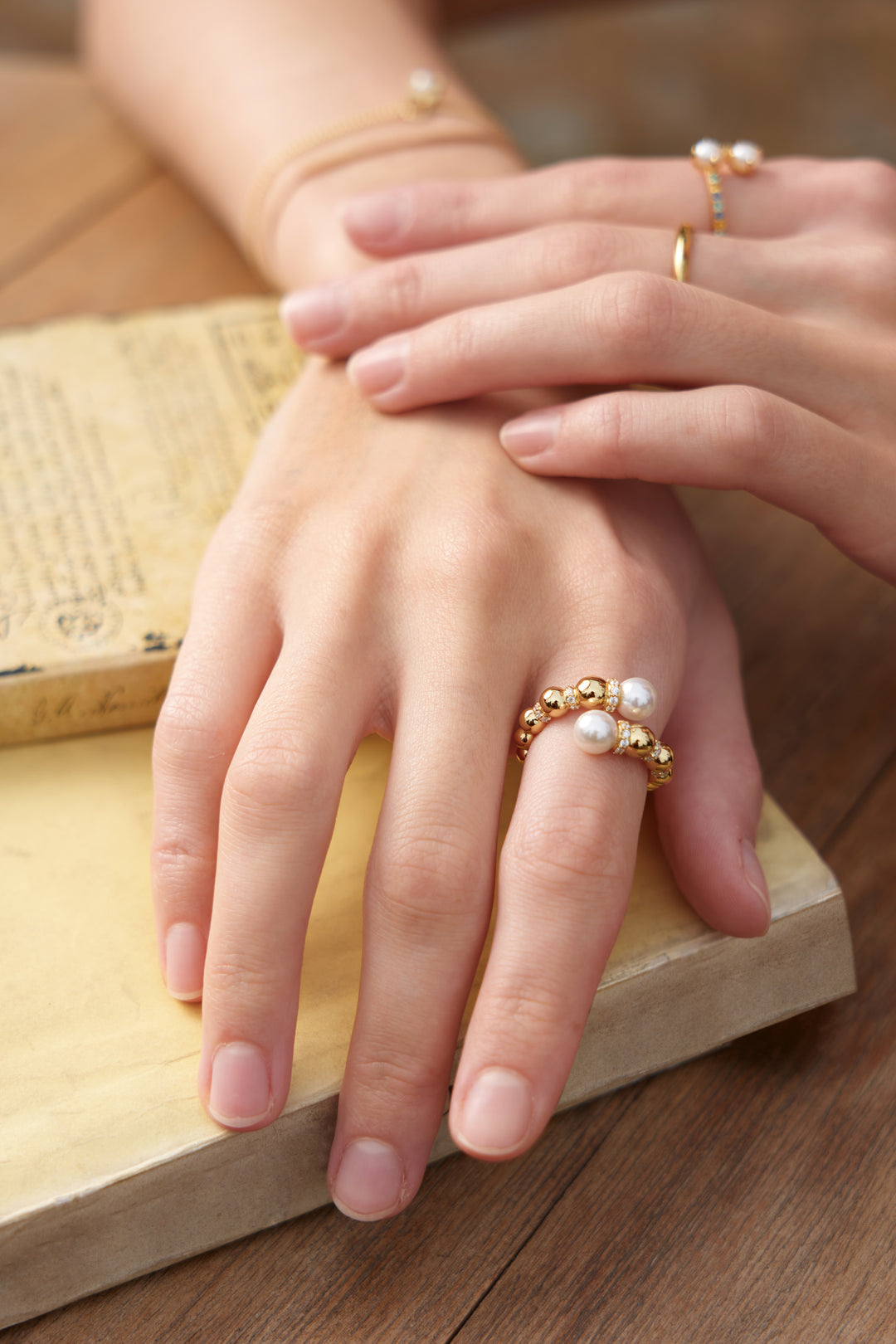 Gold Pearl Sparkle Wrap Ring