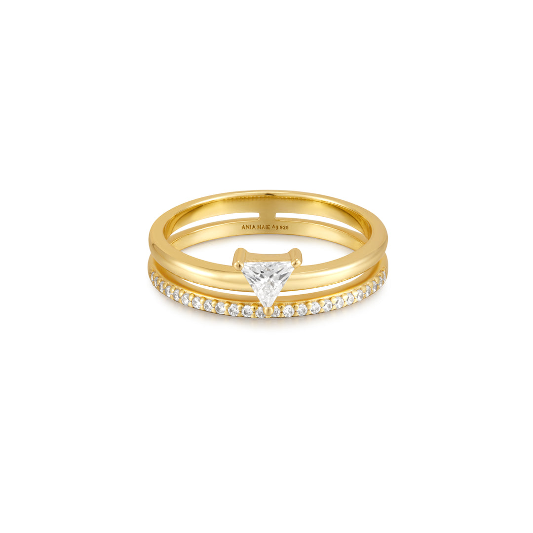 Gold Double White Triangle Stacker Ring