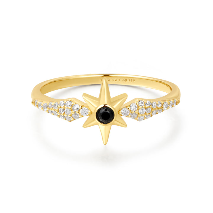 Gold Black Onyx Star Ring