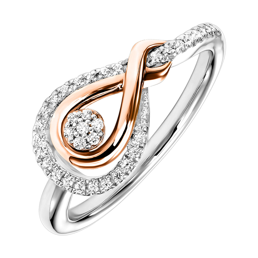 Gold Silver White Rose Diamond 1/6Ctw Ring