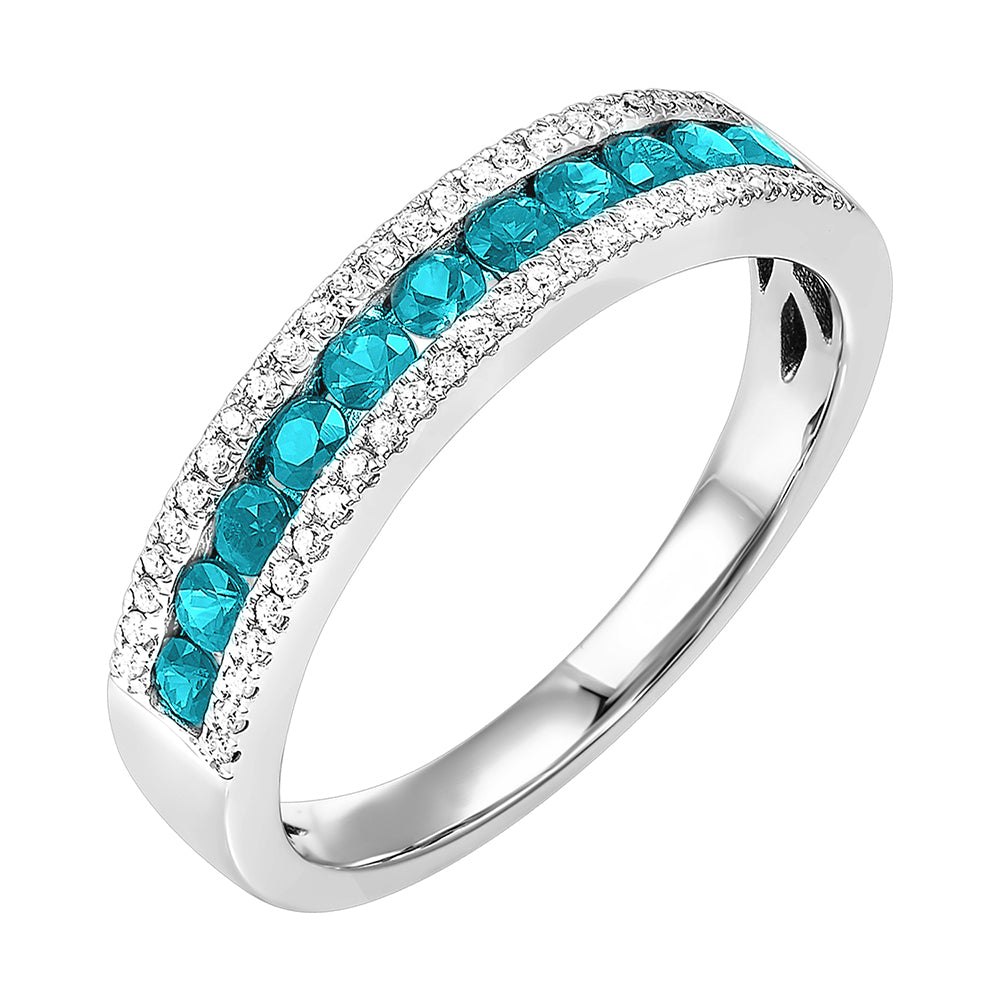 14Kt White Gold Diamond 1/7Ctw & Aquamarine 1/2Ctw Ring