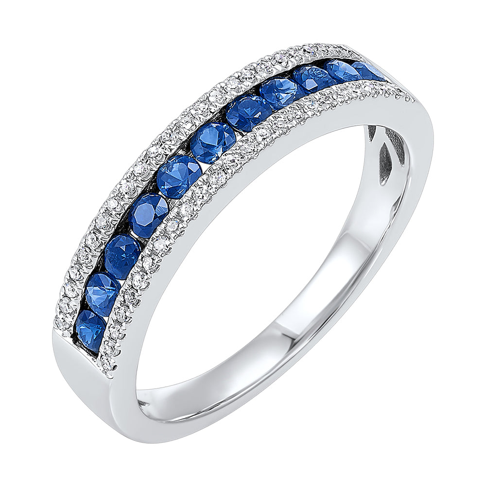 14Kt White Gold Diamond 1/8Ctw & Sapphire 1/2Ctw Ring