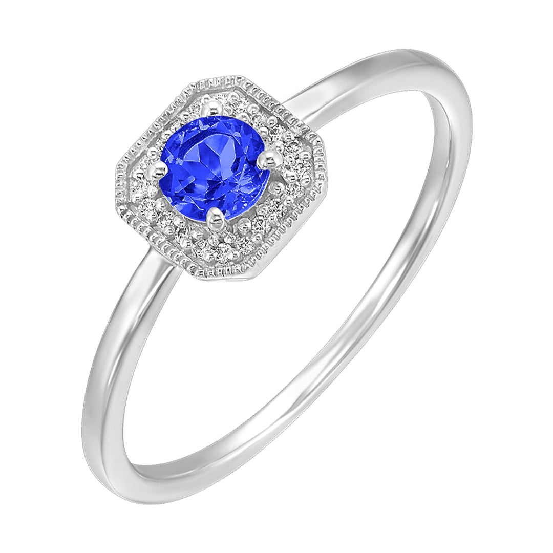 10Kt White Gold Diamond 1/12Ctw & Created Sapphire 3/4Ctw Ring