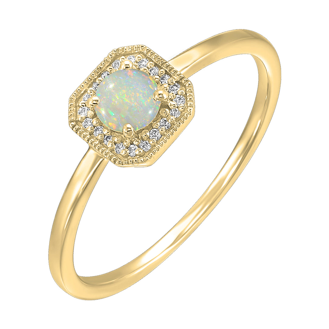 10Kt White Gold Diamond 1/12Ctw & Opal 1/3Ctw Ring