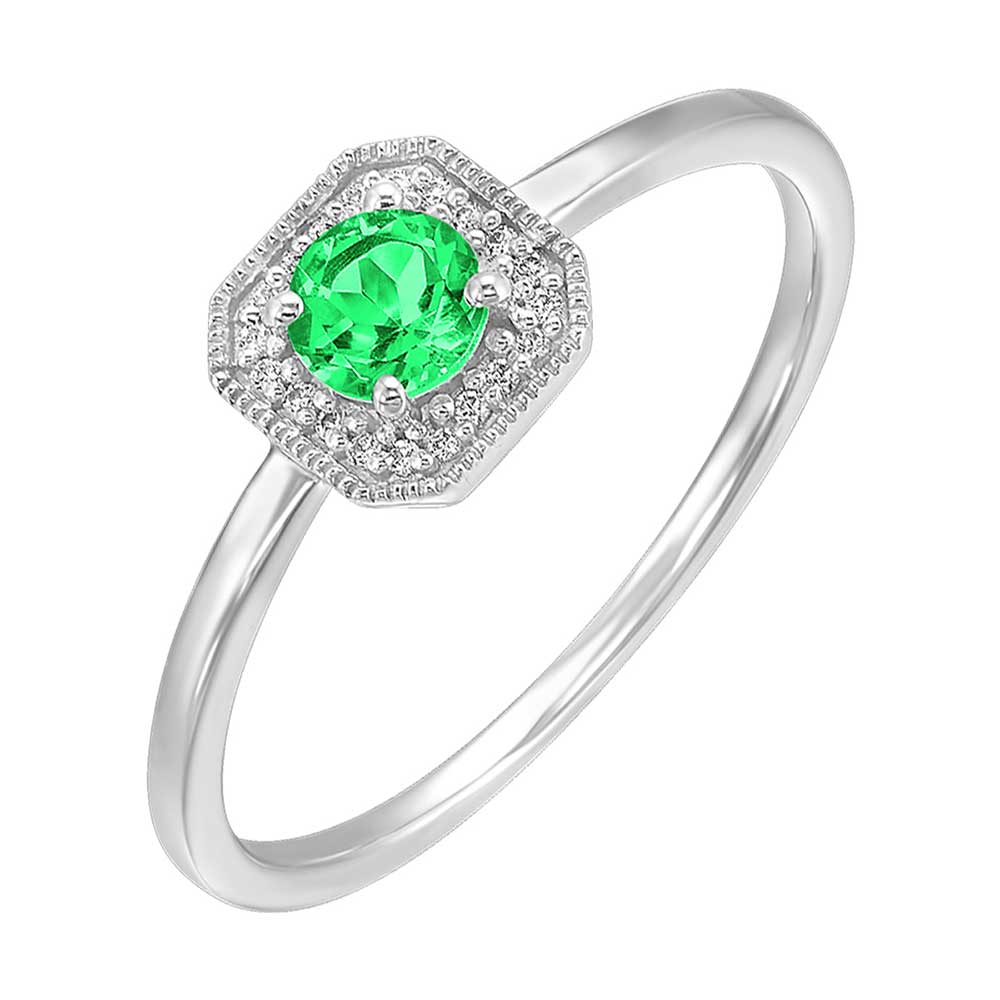 10Kt White Gold Diamond 1/12Ctw & Created-Emerald 3/4Ctw Ring