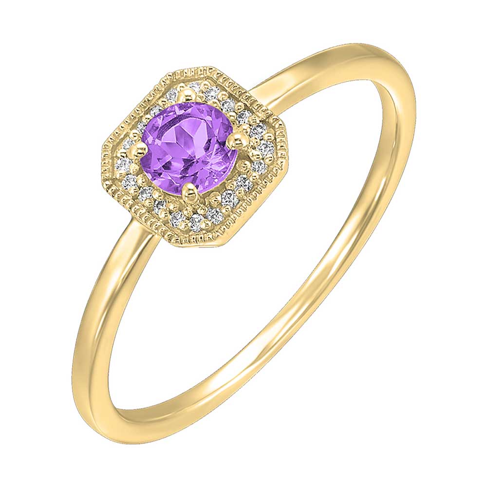 10Kt Yellow Gold Diamond 1/12Ctw & Amethyst 3/8Ctw Ring