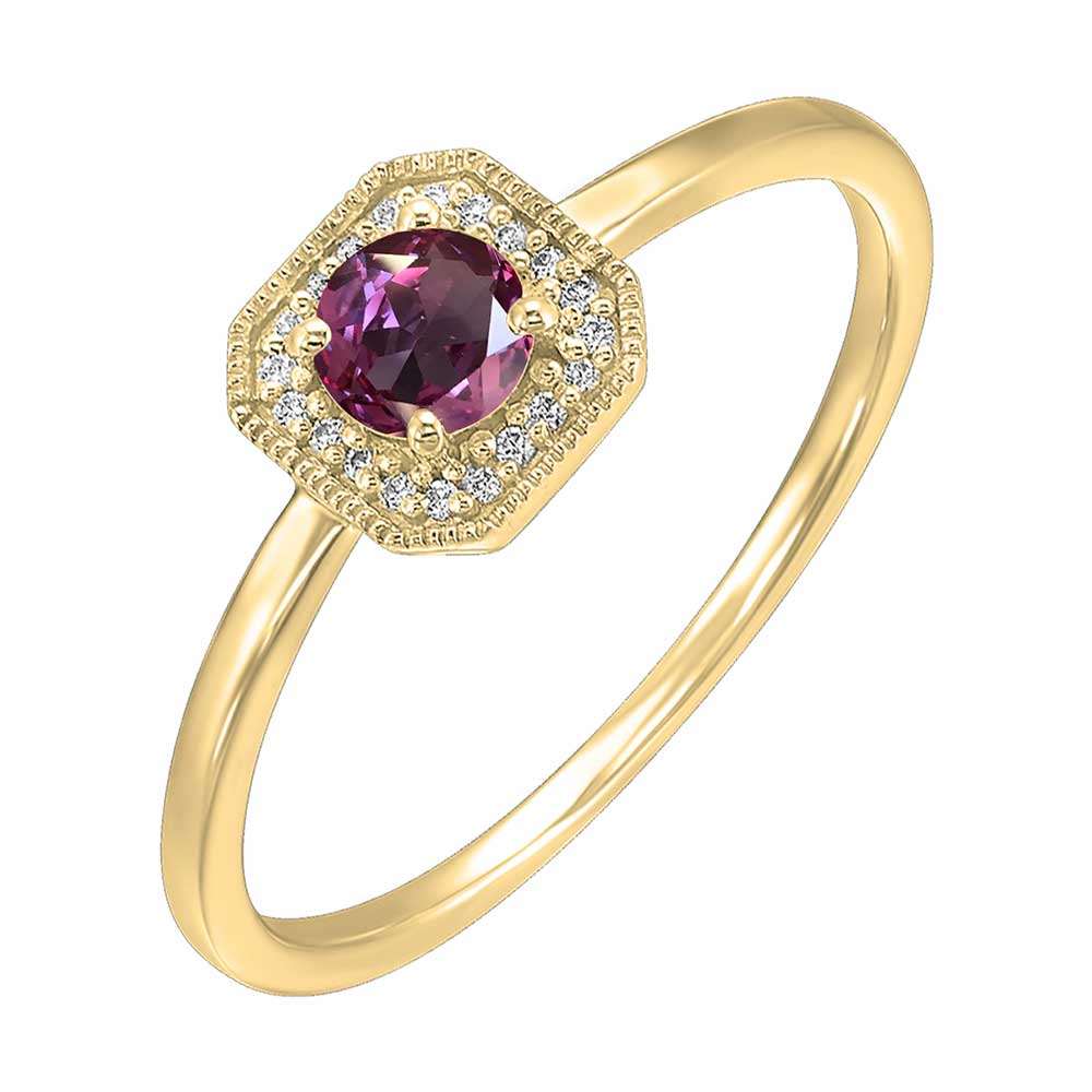 10Kt Yellow Gold Diamond 1/12Ctw & Syn Alexandrite 1/3Ctw Ring