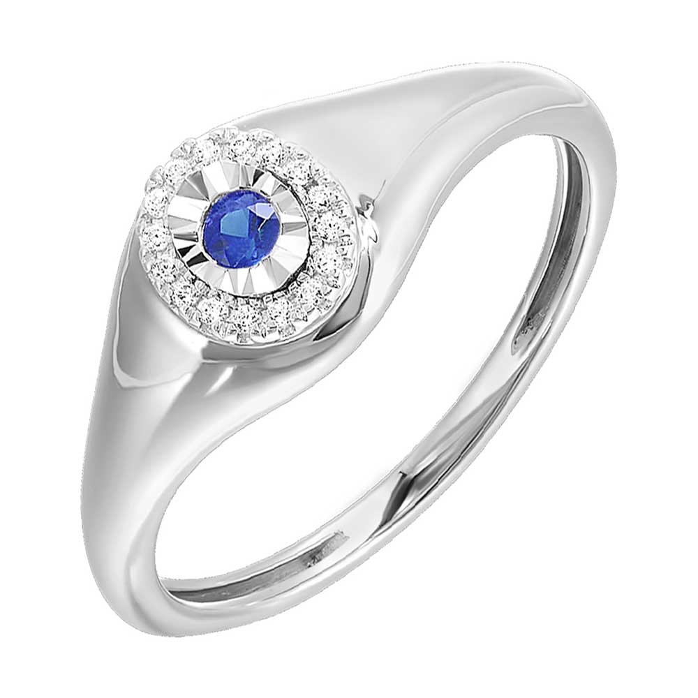 10Kt White Gold Diamond 1/20Ctw & Sapphire 1/20Ctw Ring