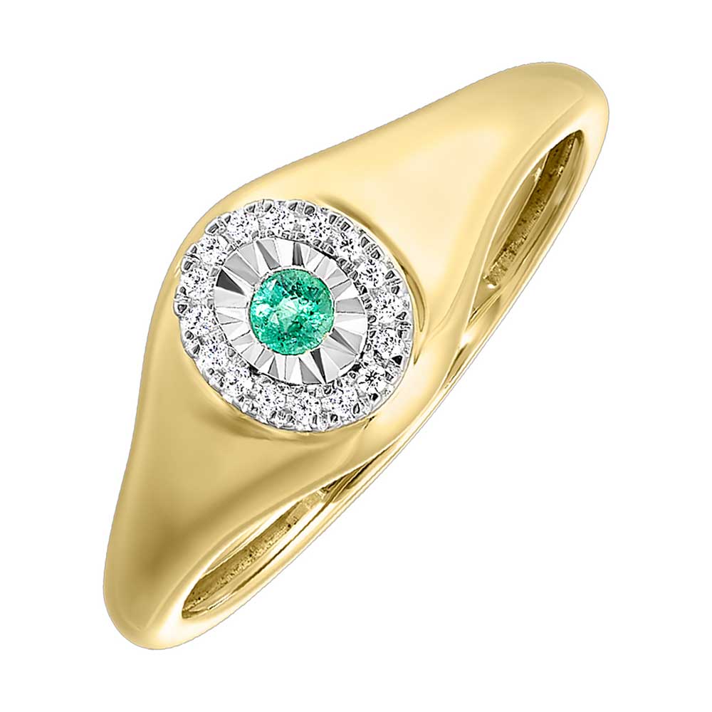 10Kt Yellow Gold Diamond 1/20Ctw & Emerald 1/20Ctw Ring