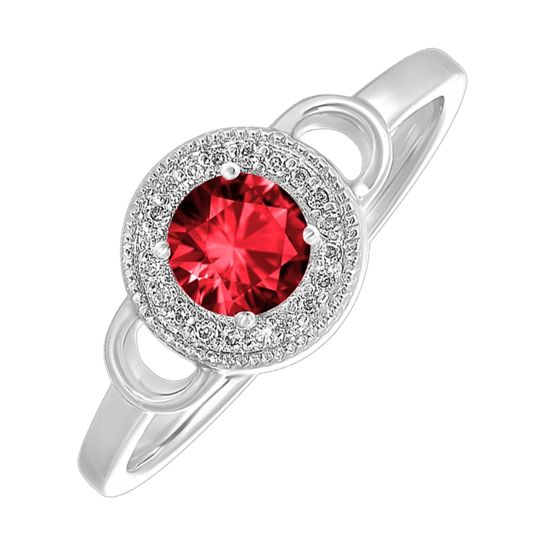 Silver Diamond 1/10Ctw & Garnet 1/2Ctw Ring