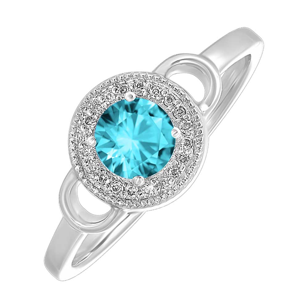 Silver White Diamond 1/20Ctw & Aquamarine 1/2Ctw Ring