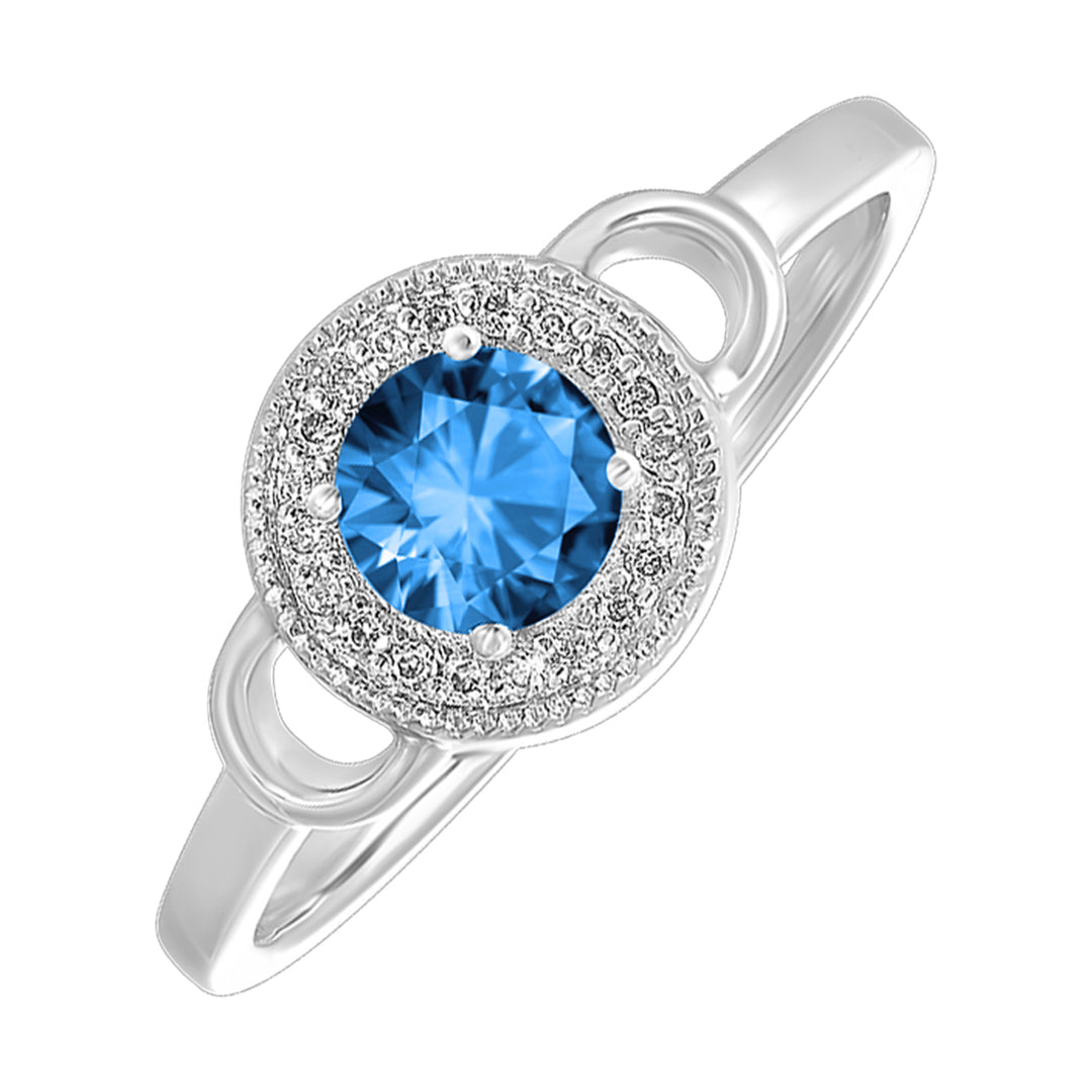 Silver Diamond 1/20Ctw & Blue Topaz 1/2Ctw Ring