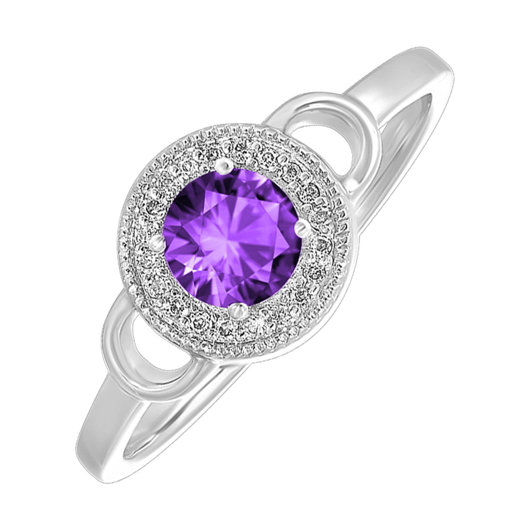 Silver Diamond 1/20Ctw & Amethyst 1/2Ctw Ring