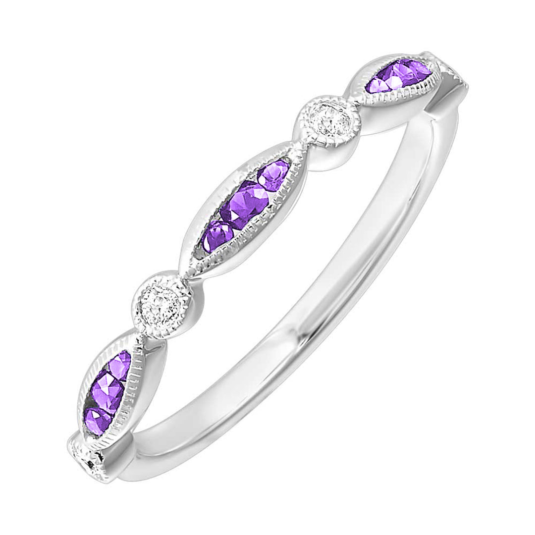 10Kt White Gold Diamond 1/20Ctw & Amethyst 1/5Ctw Ring