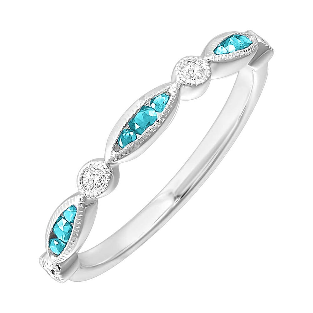 14Kt White Gold Diamond 1/20Ctw & Aquamarine 1/5Ctw Ring