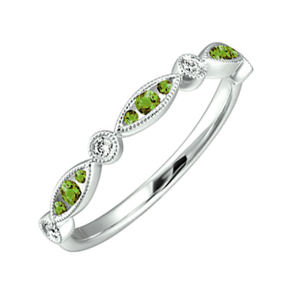 10Kt White Gold Diamond 1/20Ctw & Peridot 1/5Ctw Ring