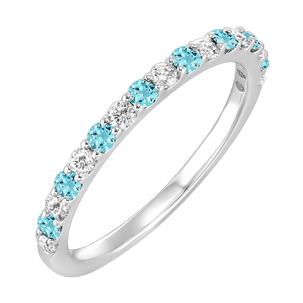 10Kt White Gold Diamond 1/5Ctw & Aquamarine 1/6Ctw Ring