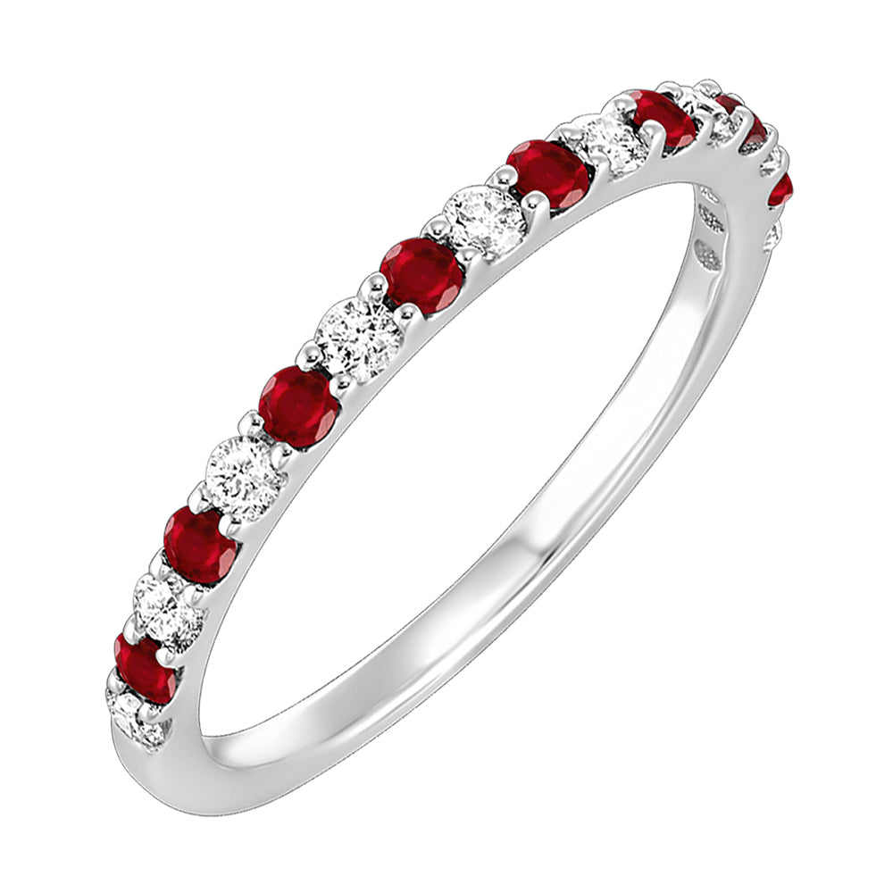 14Kt White Gold Diamond 1/5Ctw & Garnet 1/4Ctw Ring