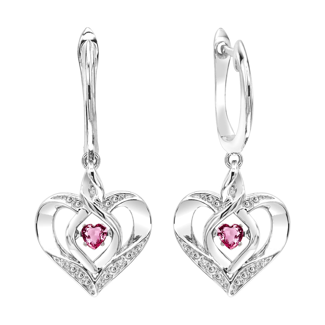 Silver Diamond 1/50Ctw & Createdpink Tourmaline 1/8Ctw Earring