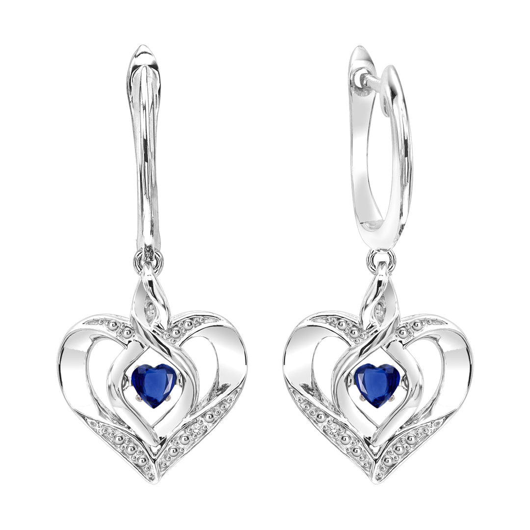 Silver Diamond 1/50Ctw & Created Sapphire 1/4Ctw Earring