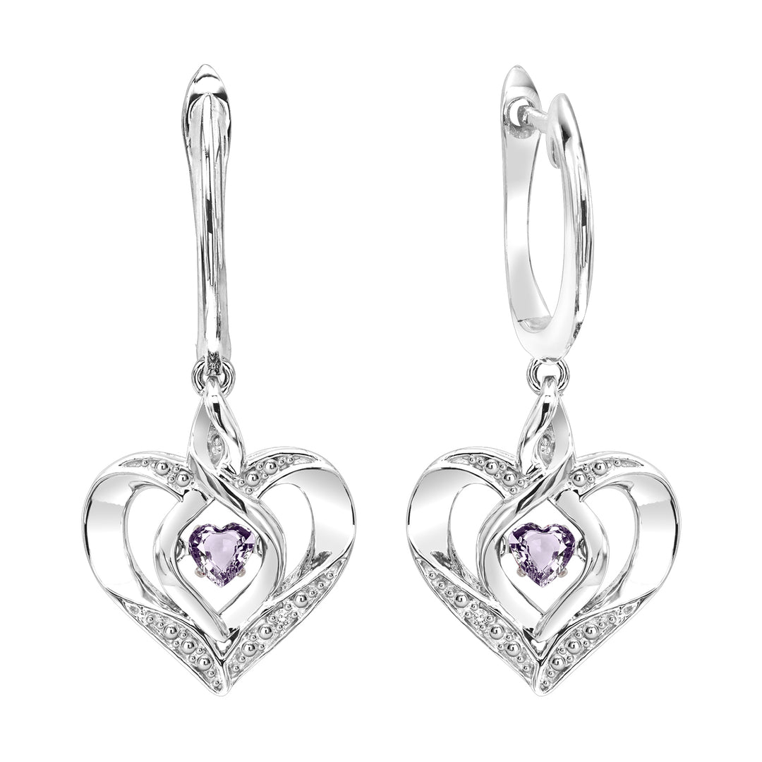 Silver Diamond 1/50Ctw & Syn Alexandrite 1/8Ctw Earring