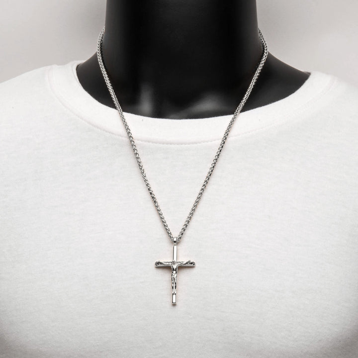 Stainless Steel CNC Set Genuine Black Sapphire Gem Jesus Christ Crucifix Cross Pendant