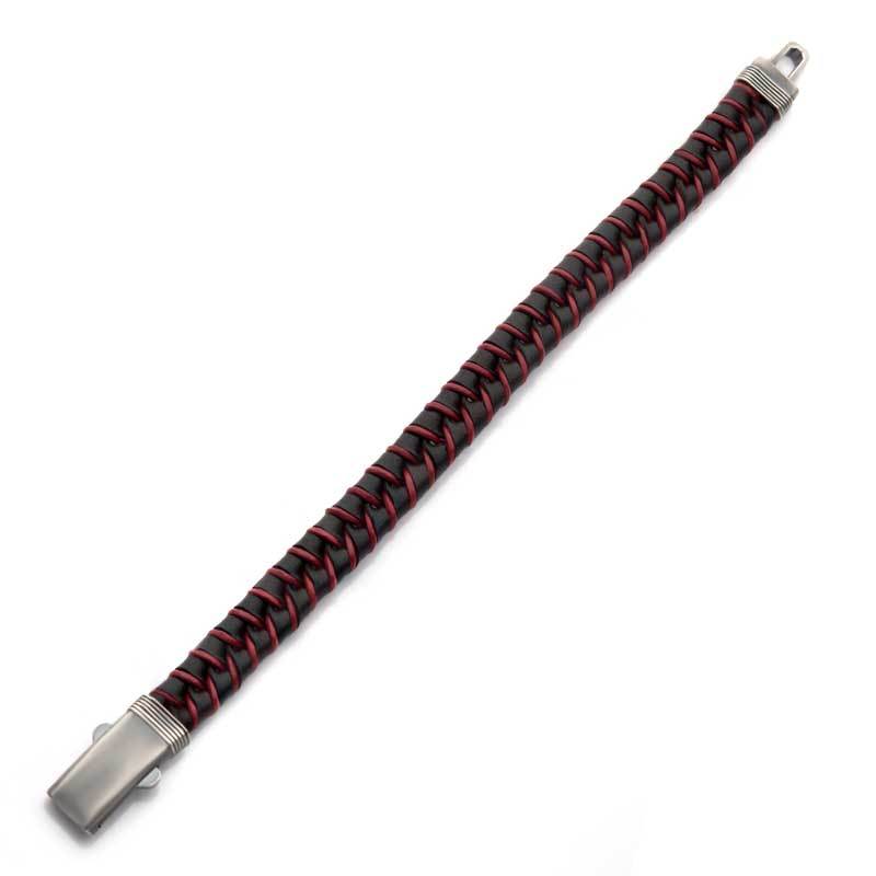 Brown & Red Braided Leather Bracelet with Dual Release 925 Sterling Silver Clasp