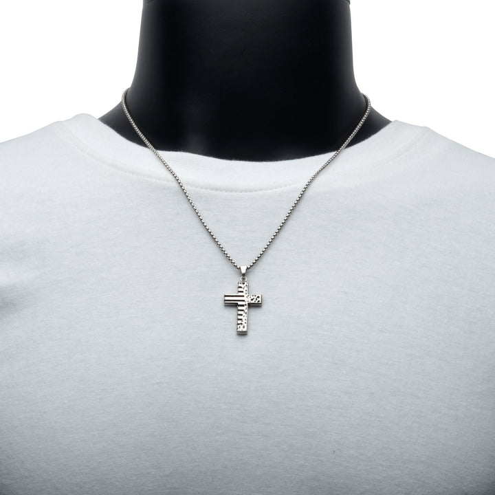 925 Silver Oxidized Coin Stamped Cross Pendant with Box Chain