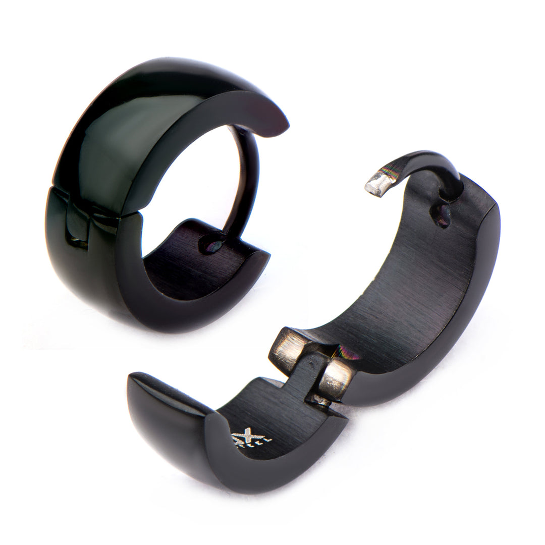 9mm/5mm Inox Jewelry Black IP Huggies Earrings