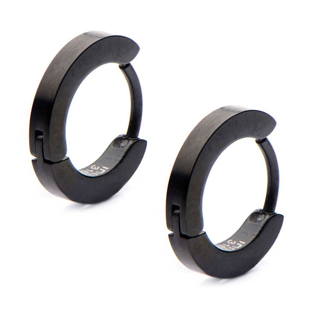 Black IP Plain Huggies Earrings