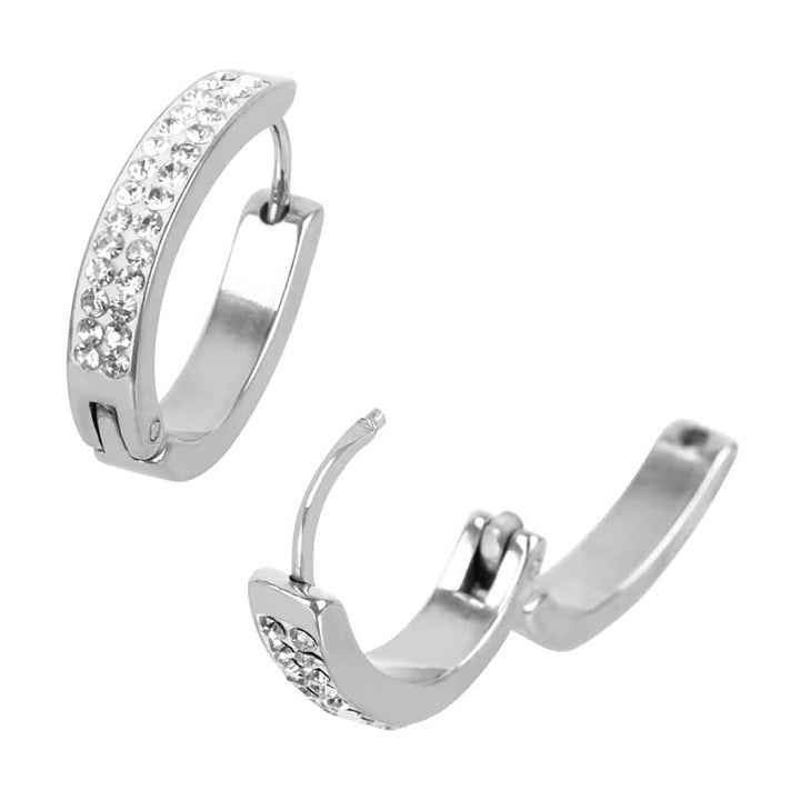 Pear Shape Huggies Earrings with Row of Pave Set CZ Stones